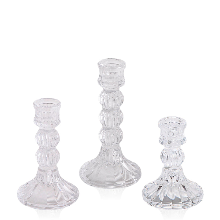 Vintage Glass Taper Candlestick Set of 3